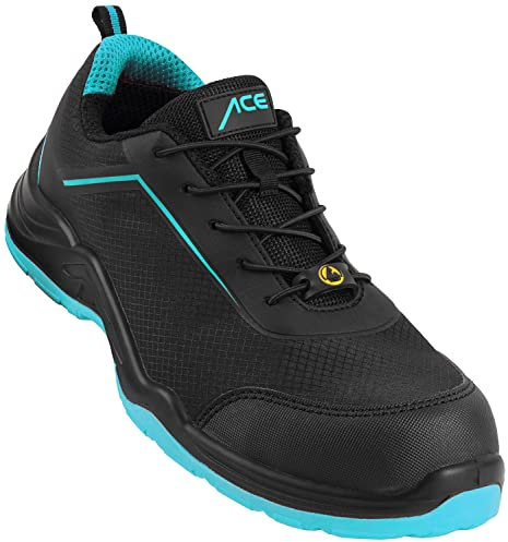 ACE Sapphire Arbeitsschuhe - Sicherheitsschuhe für die Arbeit - S1-P SRC ESD - Schwarz/Türkis - 43