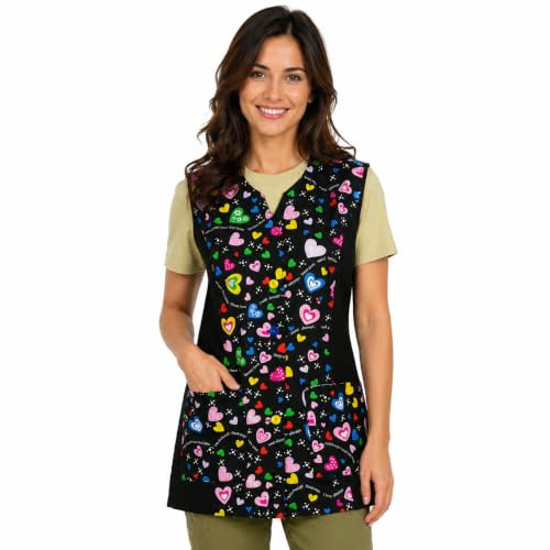 Etrexonline Blouse Femmes de Travail Sans Manches, Manteau Uniformes avec Dessin de Coeur Femmes de nettoyage - Coeur XXXL