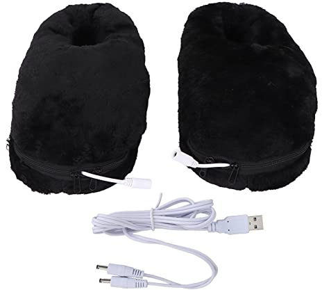 Chaussons Chauffants USB pour Hommes et Femmes, Pantoufles électriques Douces et Confortables pour réchauffer Les Pieds, lavables et idéales pour la Maison et l'extérieur, pour l'hiver - Noir