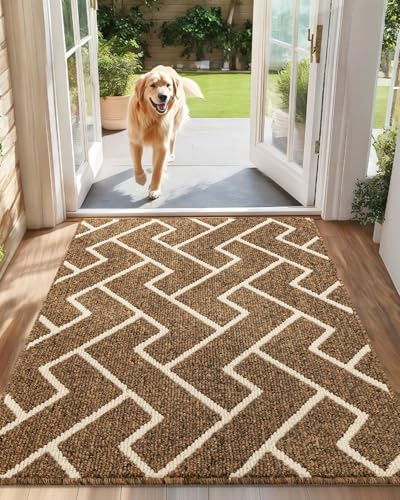 Biscpro Felpudo Entrada Casa, 80 x 120 cm Felpudo Tapete Absorbente Entrada Impermeabley Lavable para Atrapar,Alfombrilla Antideslizante,Exterior,Pasillo, Cocina,Felpudo Lluvia- Marrón