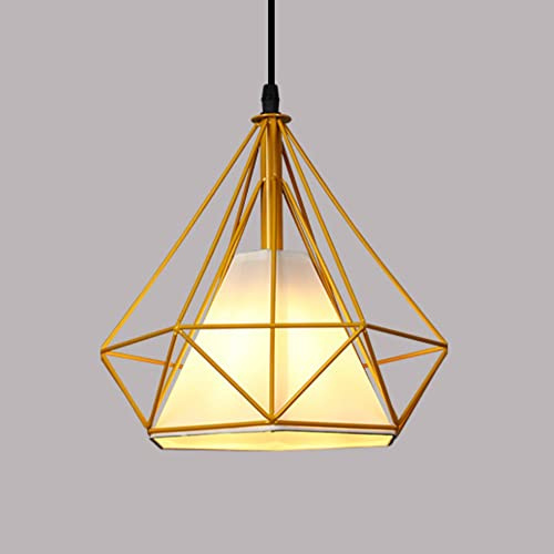 Mengjay Vintage Pendelleuchte Retro Hängelampe Drahtlampe,E27 Industrial Design Diamant Hängeleuchte, Metall Draht Käfig Lampenschirm Pendellampe Schlafzimmer Küche Restaurant Esszimmer Wohnzimmer