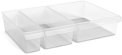 Kit de organizadores de frigorífico CARE + PROTECT de 3 tamaños, transparentes, encajan perfectamente en diferentes estantes de la nevera, optimizan el uso del espacio, 1,6 l, 3,1 l, 5,0 l