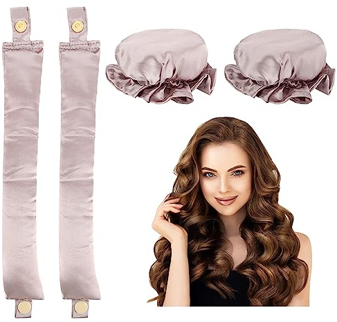 Boucles sans chaleur, paquet de 2,cheveux bouclés femme, ruban bouclant sans chaleur, boucles en soie, boucles de nuit, coiffage DIY pour cheveux courts et longs. (Violet)