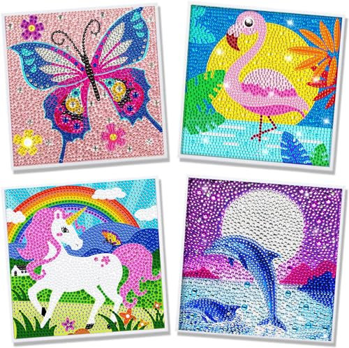 Aapxi 4er pack diamond painting kinder Diamond Painting Tiere - Diamond Painting Klein bilder - Basteln Mädchen 6 7 8 9 10 11 12 Jahre - Geschenk Mädchen Junge Bastelset Kinder Ab 6 Jahre