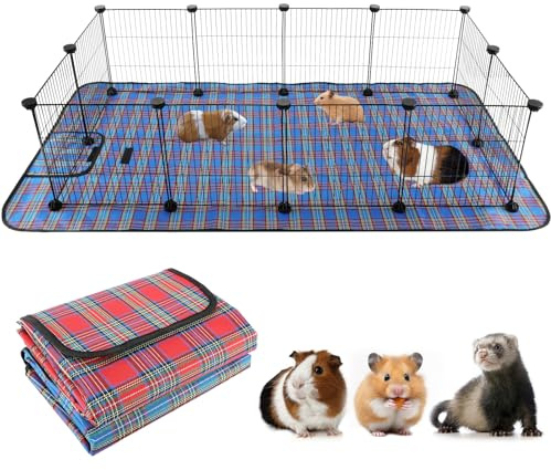 FHTONGE Large Guinea Pig Cage Habitat with 2 Pcs Waterproof Bedding, 8Sq Ft Guinea Pig Playpen with Mat, Metal Small Animal Playpen with Mat for Hamster Hedgehog Dwarf Rabbit (12 x Cage Panels)