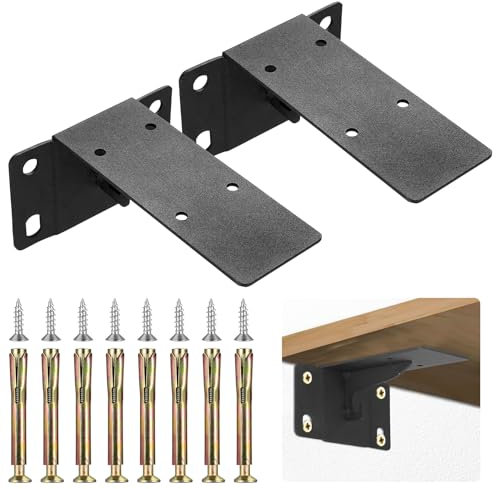 Regalträger Regalhalterung, 2 Stück 8 Zoll Regalwinkel, schwimmende Regalhalterungen Schwerlastwinkel Wandregal, Schwarz Metall Regalbrett Halterung mit Haken für Wandmontage Bücherregale