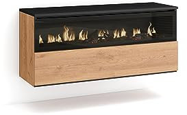 Skraut Home | Caminetto elettrico LED | Effetto Fiamma Realistico | 102x45x35cm | 1 apertura, 1 porta | Camino elettrico | Sospeso, da appendere | Stile moderno | Rovere e nero