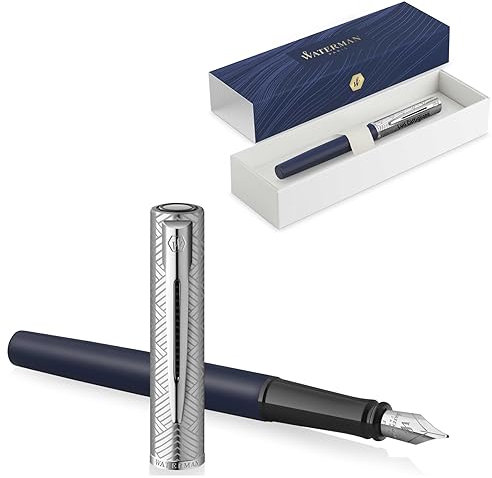 Waterman Allure Deluxe Engraved Ballpoint Pen and Fountain Pen | Gift for Man and Woman | Inspired by Paris Fashion | Personalised | Engraved | Blue Ink (Blue, Fountain Pen)