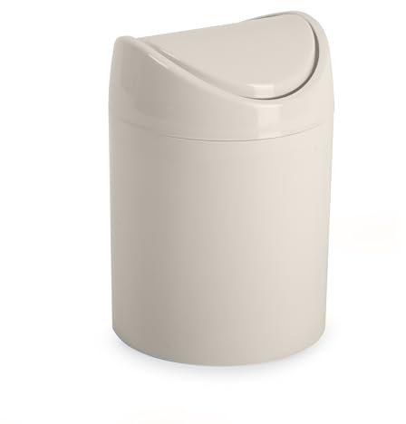 CABLEPELADO Papelera basculante plástico para mesa, Mini Basurero de Mesa, Cubo de Basura para Escritorio, Papelera de Oficina Pequeña, Papelera de Plástico con Tapa Basculante, 1.4 Litros, Beige