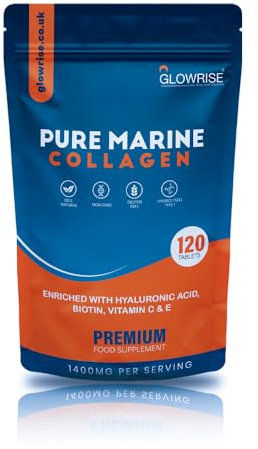 Glowrise High Collagen Supplements 1400mg For Women & Men Marine Collagen Tablets 120 Hyaluronic Acid, Biotin, Vitamin C & E Marine Collagen with Hyaluronic Acid Collagen Complex for Skin, Hair Joints