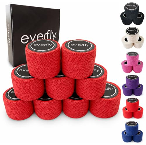 EVERFLY Tape Sportivo per Hook Grip e Weightlifting – 9 Rotoli da 5 cm x 4,5 m – Nastro con Ossido di Zinco per Pollice e Dita – Protezione contro Vesciche, Calli e Sfregamenti (9, Rosso)