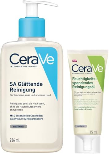 CeraVe SA Reinigungslotion 236 ml + GRATIS Reinigungsöl 15 ml - Entfernt Schmutz und Talg - Peelt die Haut sanft und