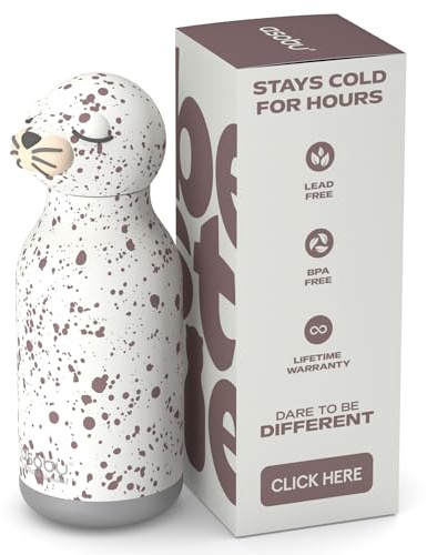 ASOBU Bestie Kindertrinkflasche mit Strohhalm – Isolierte Edelstahlflasche 420ml mit Seehundkopf – Auslaufsicher & BPA-frei