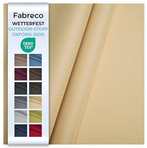 Fabreco – Wasserabweisender Oxford 250D Polyester Stoff Meterware 100x160cm | Vielseitiger Outdoorstoff für Gartenmöbel, Zelte & Sonnenschutz | Leicht, robust & pflegeleicht, Hellbeige