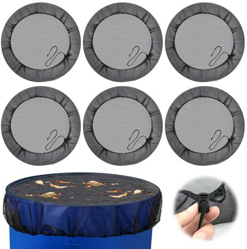 Filet pour Citerne De Pluie: 6 Pièces 95cm Housse pour Tonneau De Pluie avec Cordon De Serrage, Housse pour Tonneaux De Pluie Réglable, Filet De Baril De Pluie pour Poussière, Caduques, Moustique