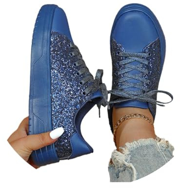 Agiyenna Scarpe da Ginnastica da Donna Scarpe Sportive Piatte da Corsa con Paillettes Scarpe Basse Eleganti con Lacci Sneaker Casual Unicolori Scarpe Traspiranti Scarpe da Corsa Leggere e Comode