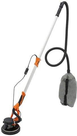 Lijadora de pared y techo, lijadora de cuello largo, lijadora de pared con aspiración, mango telescópico extensible, iluminación LED, bolsa de almacenamiento y 6 discos abrasivos (naranja)