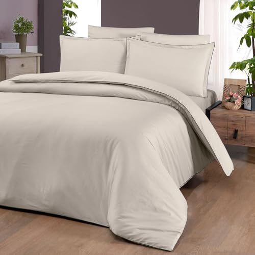 BERCA HOME Premium bomull satin påslakanset – 400 trådtäthet egyptisk bomull – rörlig kant – med örngott – blixtlåsstängning – Oeko-Tex sängkläder (krämfärgad, dubbel 200 x 200 cm)