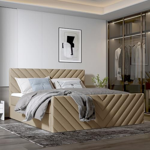 Imebel Boxspringbett 180x200 mit Bettkasten - Bett mit Matratze und 2 Bettkästen - Schlafzimmerbett mit Topper - Bequemes und Elegantes Doppelbett für das Schlafzimmer