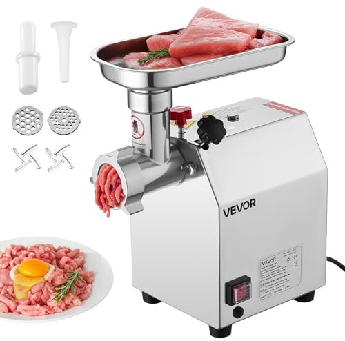 VEVOR - Picadora de carne eléctrica, capacidad de 2,04 kg/min, empujador de salchichas industrial de encimera con cuchilla, placa de molienda, picadora comercial de acero inoxidable para cocina y