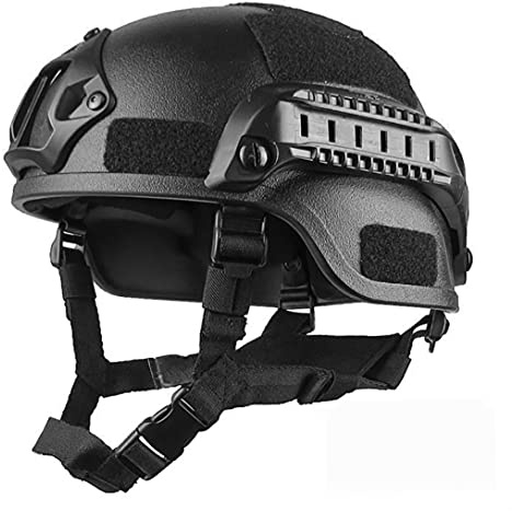 Casco veloce imbottito da 56 a 60 cm, taglia unica, casco universale per softair paintball, guida laterale regolabile, supporto NVG per la caccia, colore: nero
