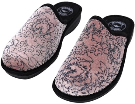 JOMIX Chaussons Femme Compensés Pantoufles Orthopediques Chausson Imprimé Fleurs Confortable pour Maisons Hiver Fabriqué en Italie ITD2167 (Beige, 36)
