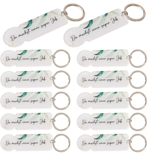 Luxvara 12 pezzi chip per carrello della spesa, portachiavi in acrilico du machst ein super job regalo motivazionale per matrimonio, laurea, battesimo, compleanno, squadra Incentive