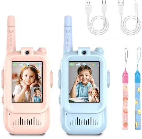 ZOKBOM Video Walkie Talkies for Kids, 2 Pack Rechargeable Walkie Talkies with Screen Display and Voice Changer, Long Range Toys Gifts for 3-12 Year Old Boys and Girls