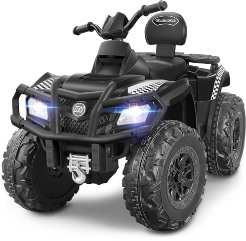 ELEMARA Quad 2 Places pour Grands Enfants, véhicule électrique à Quatre Roues pour Tout-Petits, Vitesse maximale de 6,4 km/h,lumières LED,Bluetooth,Musique,Quad 12 V pour Enfants, Noir