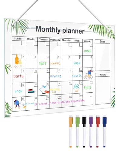 Tablero De Planificación Mensual – Calendario Borrable De Acrílico Colgante, Organizador De Notas De Pared De Borrado En | Tablero De Programación Reutilizable Para Sala De Estudio, Oficina, Tare