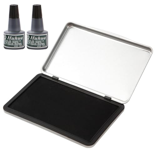 YULL Stor svart stämpelsats - 1 svart bläck (16 x 10 cm) och 2 bläckpåfyllning (60 ml), för gummistämplar, kontor, skola och fritid