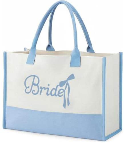 Vesavifaka Bride To Be Tote Bag for Women, Bridal Gifts, Embroidered Canvas Bride Bag with Bow for Wedding, Shopping Bag for Women, Tote Bag for Bridal Party, Hen Party Accessories Women