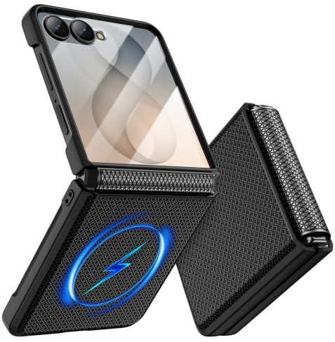 Doeshine - Z Flip 8 fodral, stötsäker magnet, styv, svart | Halkfritt hårt fodral med skärmskydd på baksidan, elegant textur, smal passform, stöttålig, fodral