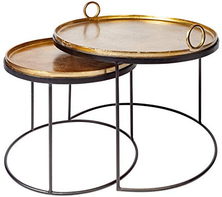 invicta INTERIOR Elegantes 2er Set Couchtische Elements Gold schwarz mit Abnehmbarer Tischplatte Tischset Satztische