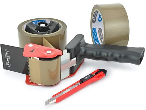 Rapesco 1556 Germ-Savvy Antibacterial 960 Packing Tape Dispenser with 2 Brown Packing Tapes