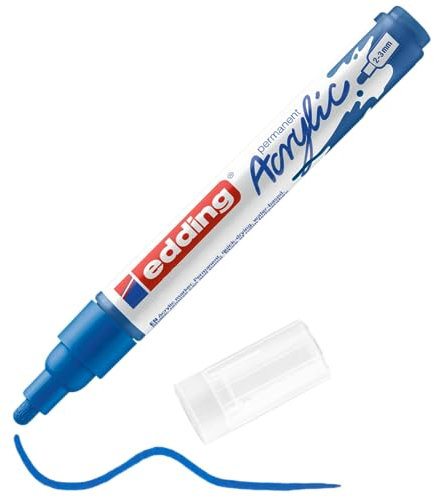 edding 5100 Acrylmarker medium - blau - 1 Acrylstift wasserfest - mittlere Rundspitze 2-3 mm - Acryl Farben zum Malen auf Leinwand, Malpapier und Holz - Acrylstifte für Steine