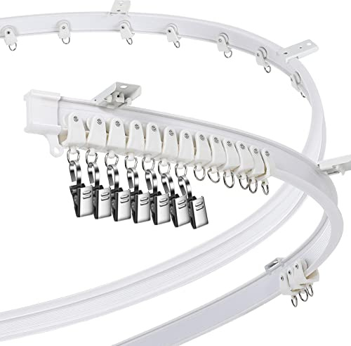 Riel de Cortina de Techo Curvo Montaje Flexible para Riel de Cortina Recto Flexible Litera Ventana de Bahia Tabique (Blanco, 3 m/ 9,8 ft)