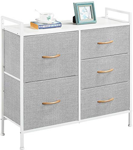 Yaheetech Chest of Drawers, Fabric Storage Wardrobe Cabinet with 5 Easy Pull Drawers, Metal Frame Cloth Organizer Unit for Living Room, Bedroom, Hallway, Nursery, Light Grey, 83 x 29 x 82 cm