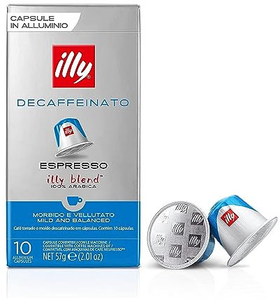 illy - Decaf Espresso Coffee Pods - Medium Roast - 100% Decaffeinated Arabica Beans - Nespresso Compatible illy Coffee Capsules - Pack of 10