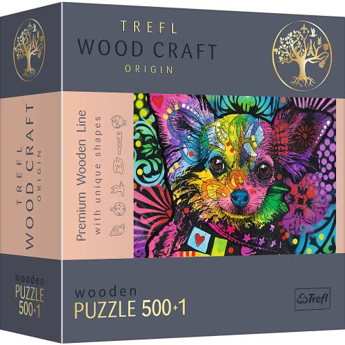 Trefl - Puzzle in legno, cucciolo colorato - 500 + 1 pezzi, artigianato ligneo, forme irregolari, 50 figure di animali, moderno puzzle premium, fai da te, per adulti e bambini dai 12 anni