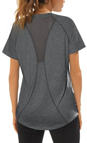 T-Shirt Sport Femme Tee Shirt Manches Courtes Yoga Col V T-Shirts Tops Running Fitness Pilates