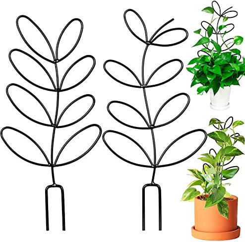 Lot de 2 tuteurs en métal pour plantes d'intérieur - Treillis en forme de feuille - Poteau en fil métallique pour plantes grimpantes - Décoration de plantes d'intérieur - Mini tuteur pour plantes