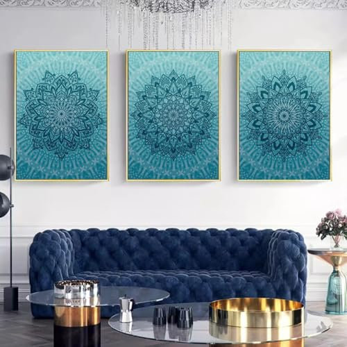 Viusneun 3er Premium Poster Set, Abstrakt Mandala Bilder Wanddekoration Ohne Rahmen Leinwand Kunstposter, Stilvolle Kunstdrucke für Wohnzimmer Deko (30x40cm)