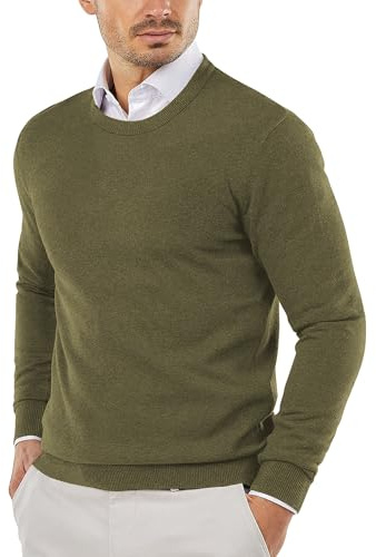 COOFANDY Jersey de Cuello Redondo para Hombre Sudaderas Ligeras y de Corte Regular Suéter de Punto para Uso Informal o Elegante Verde Militar L