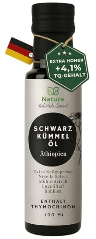 E.B. Nature Svart kumminolja, ofiltrerad, kallpressad & ofiltrerad – laboratorietestad Nigella sativa olja med 4 % timokinonhalt, kvarnfräsch och 100 % naturlig ren (100 ml, 1 styck)