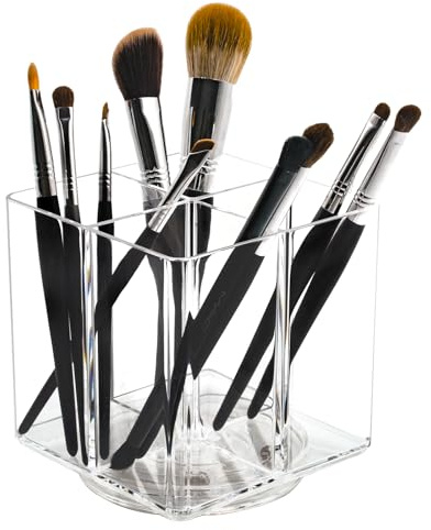 LiveGlow Clear Makeup Brush Holder,Acrylic Rotating 360°Makeup Brush Organizer,Pen holder with 4 Grids,Makeup Holder for Courtup,Containers for Desk,1pc
