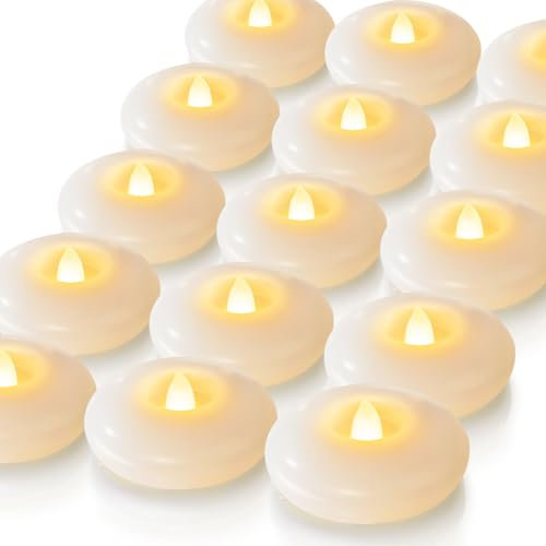Homemory 24 Pack 3 inch Flameless Led Waterproof Floating Candles, 200 Hour Battery Operated Tealights for Cylinder Vases, Centerpieces at Wedding Decor, Pool, Outdoor