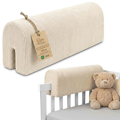 Sängkantsskydd för barnsängar Manchester 80 cm - skydd för sängram babysäng fallskydd till resårmadrass sängstång med överdrag kantskydd barnsäng Oeko-Tex Beige B