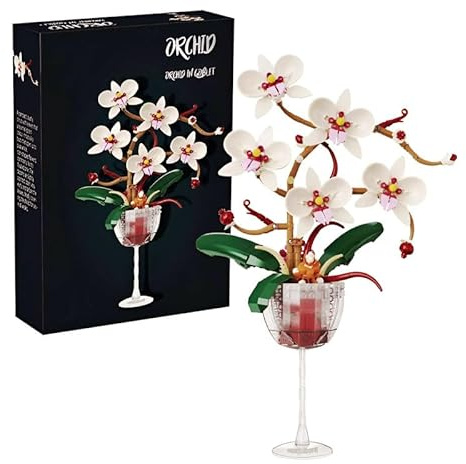 Lot de 512 blocs de construction en verre à vin Orchidée - Tasse à vin rouge - Fleur artificielle - Jouet - Modèle de collection botanique - Grand cadeau d'anniversaire