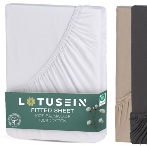 Lotusein Spannbettlaken 180x200 cm Weiß - 100% Baumwolle Spannbetttuch Bettlaken Jersey, Matratzenhöhe bis 30 cm, Oeko Tex Standard 100 Weiß 180 x 200